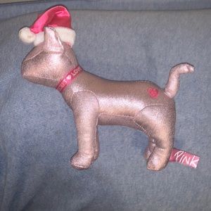 Victorias Secret VS PINK Dog Puppy Plush w Santa Hat Metallic Rose 5 inches tall